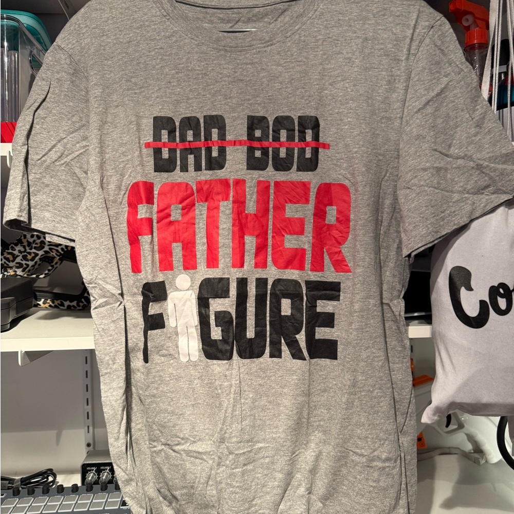 Gray and Red Short Sleeve Tee with Humorous Graphic